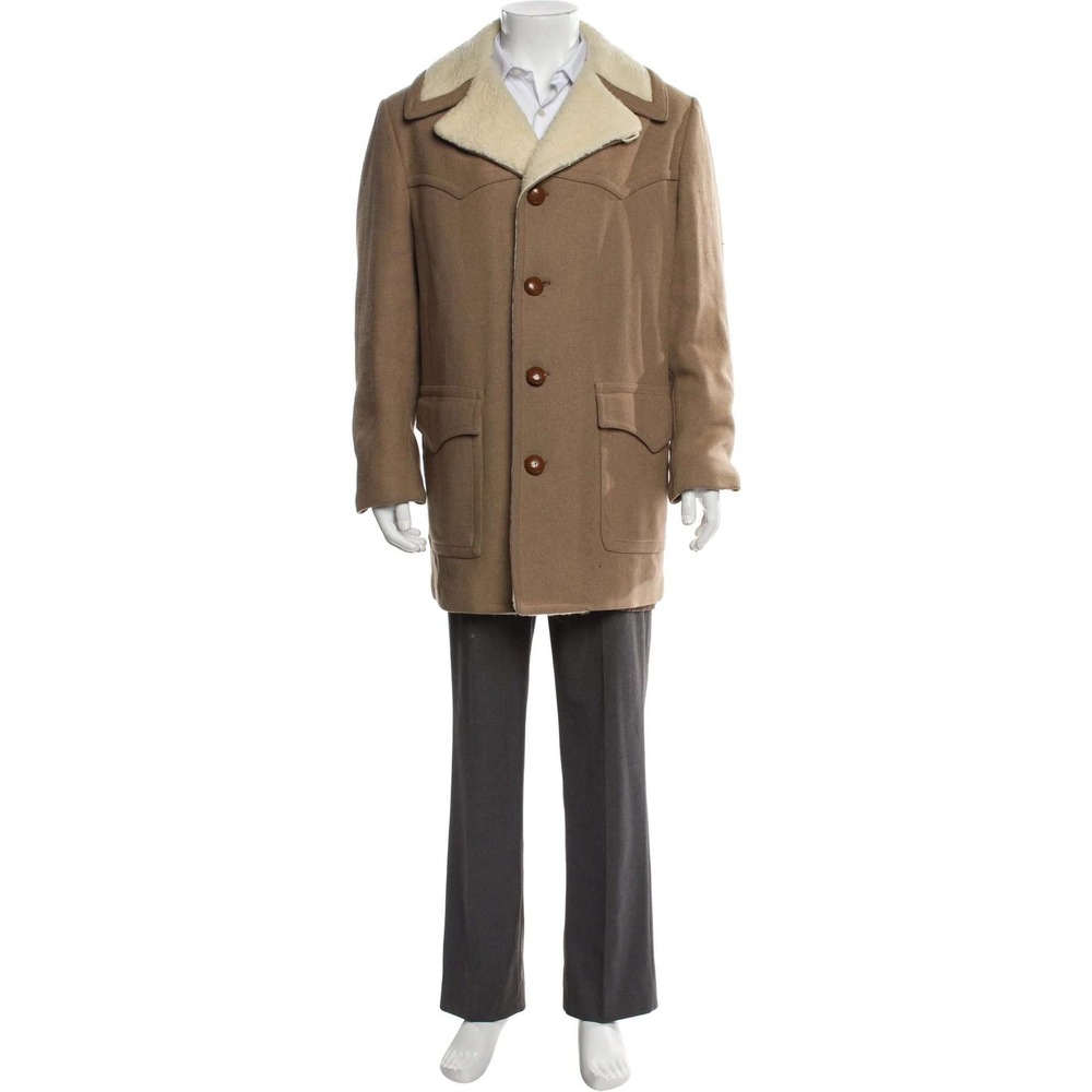 Vintage Pendleton Mens Western Wool Rancher Coat Tan Herringbone‎ Shearling